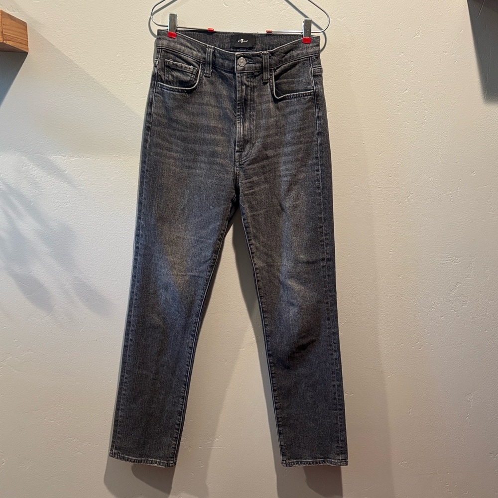 7 For All Mankind Easy Slim Grey Black Stone Wash High Rise Straight Fit Jeans